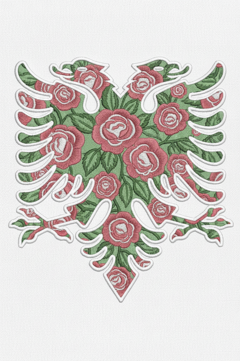 Doppeladler mit Blumen – Stickerei-tauglich